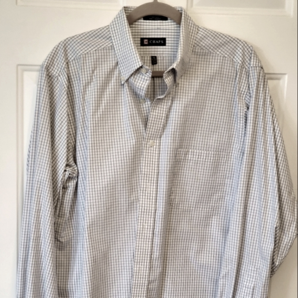 Chaps Mens Long Sleeve Button Down Shirt, Button Blue Striped L (16 1/2 34-35)